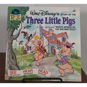 1978 Walt Disney 24 Page Read Along Book‎ & Record 33 1/3 RPM Three Little Pigs